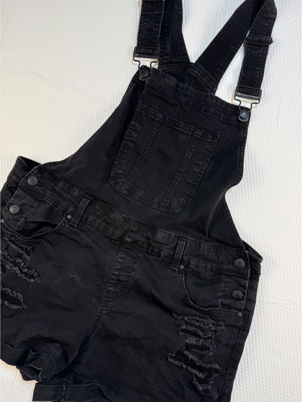Blue Spice Size 13 Black Distressed Denim Shortalls Overalls Y2K Grunge